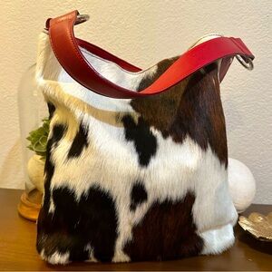 Maurizio Taiuti Calf Hair and Red Italian Leather Bucket Bag/Shoulder Bag